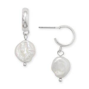 Silver Tone Cultured Freshwater Keshi Pearl Drop Fashion Earrings NWT